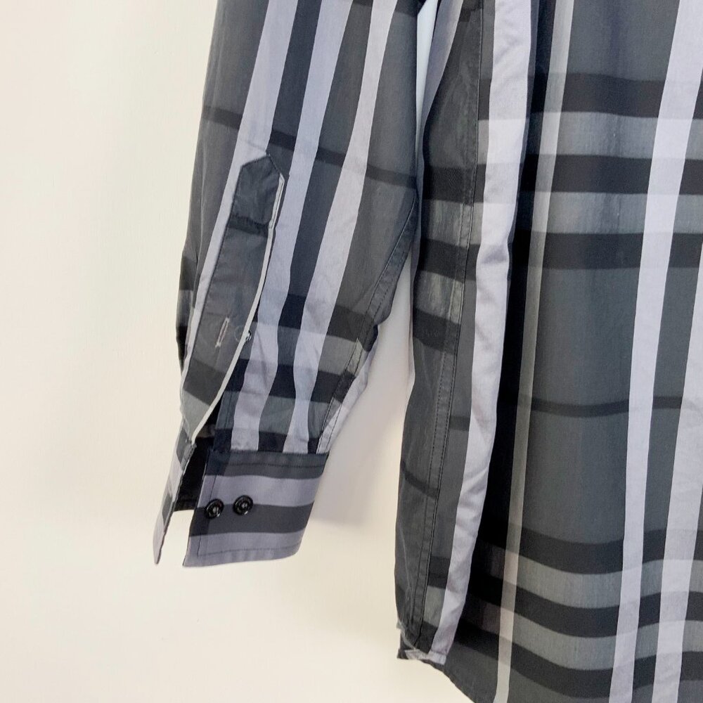 Burberry London Charcoal Gray Check Cotton Button Down Shirt Sz 16/34-35 - Picture 6 of 16